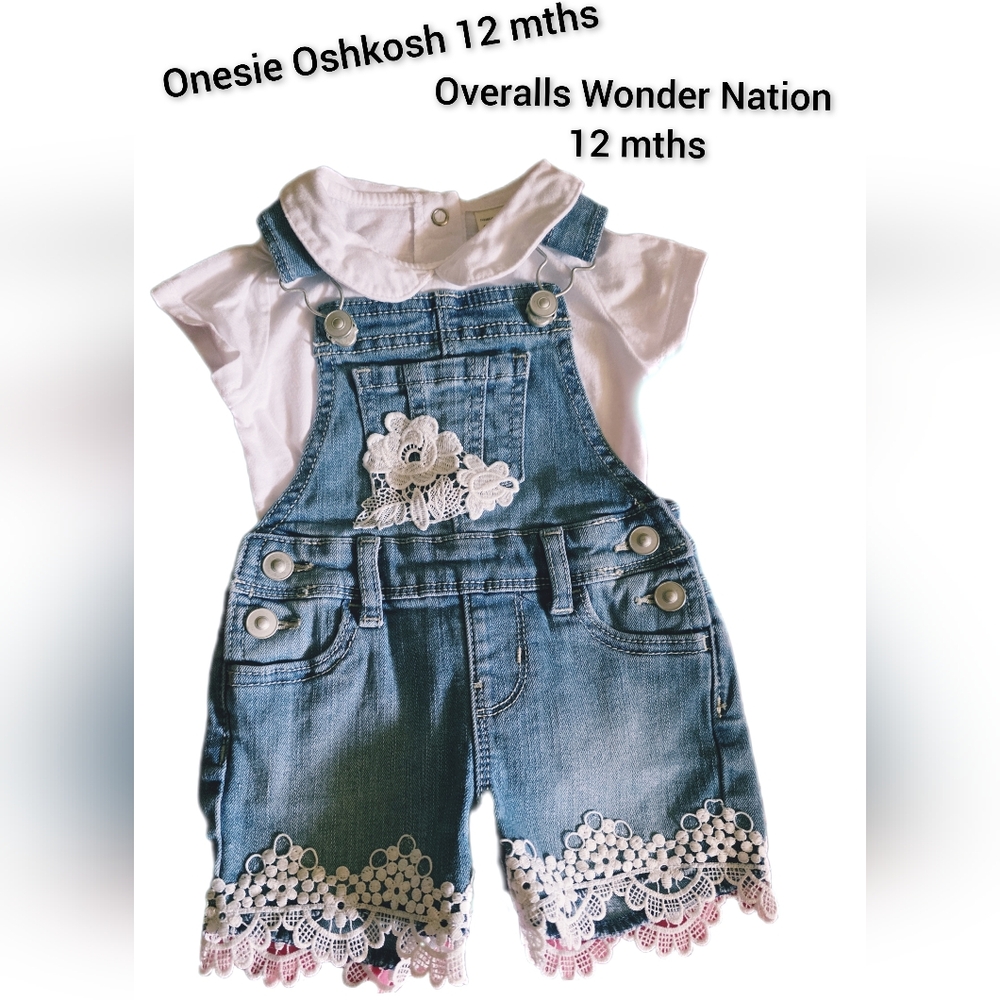 Wonder Nation Kids Denim Overalls with Lace Trim